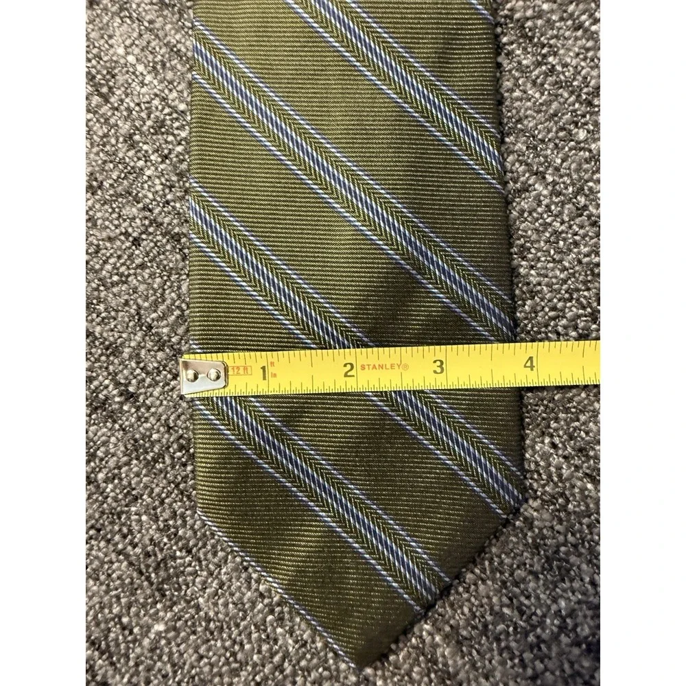 Tom James Royal Classic Silk Striped Tie Olive Green Blue Business Wide Designer